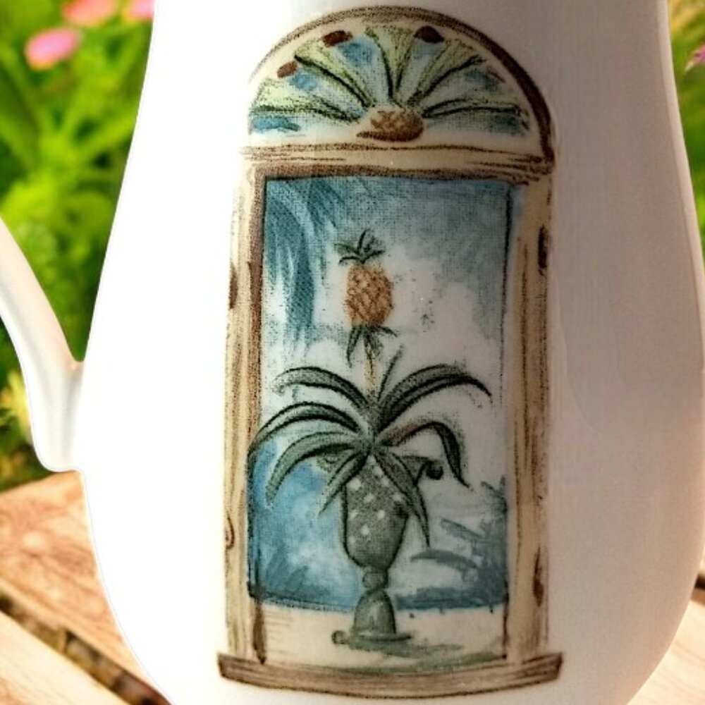 Lenox British Colonial Porcelain Pitcher Creamer Gold Trim Tropical Scene USA - Picture 6 of 11